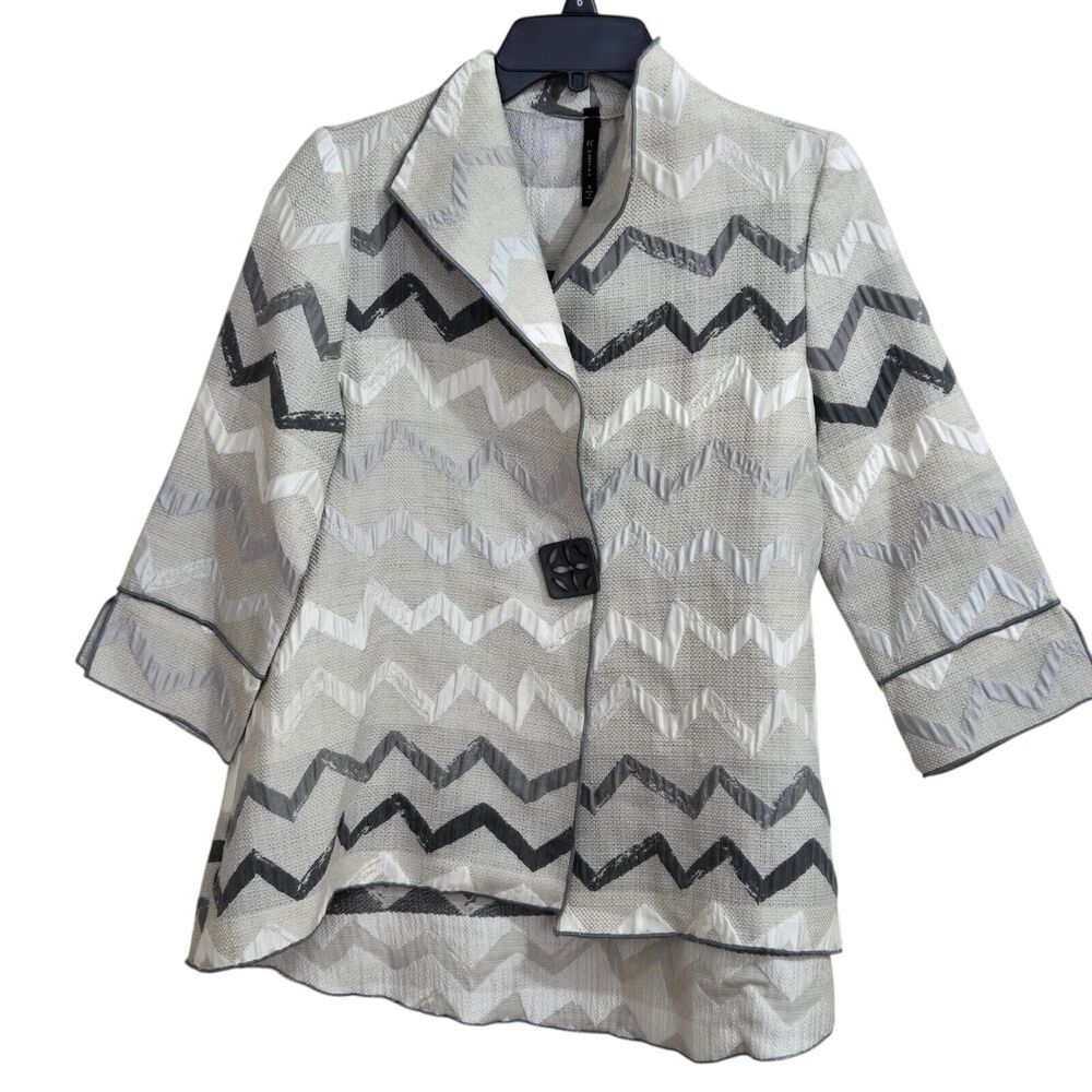 I.C. BY CONNIE K WOMENS ONE BUTTON JACKET Size SMALL‎ Chevron Textured Lagenlook